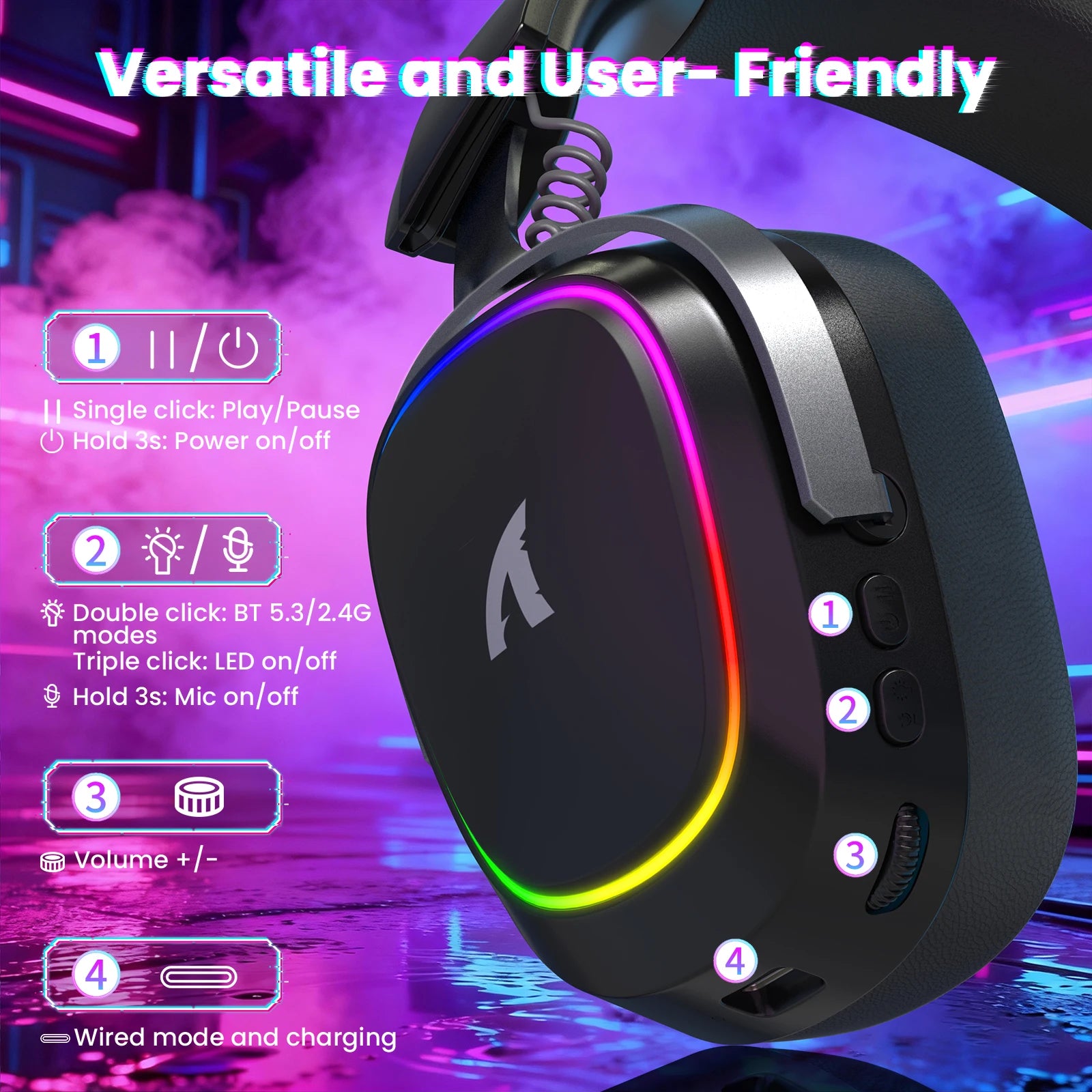 Headset Gamer G800 RGB - Baixa Latência, Microfone Removível