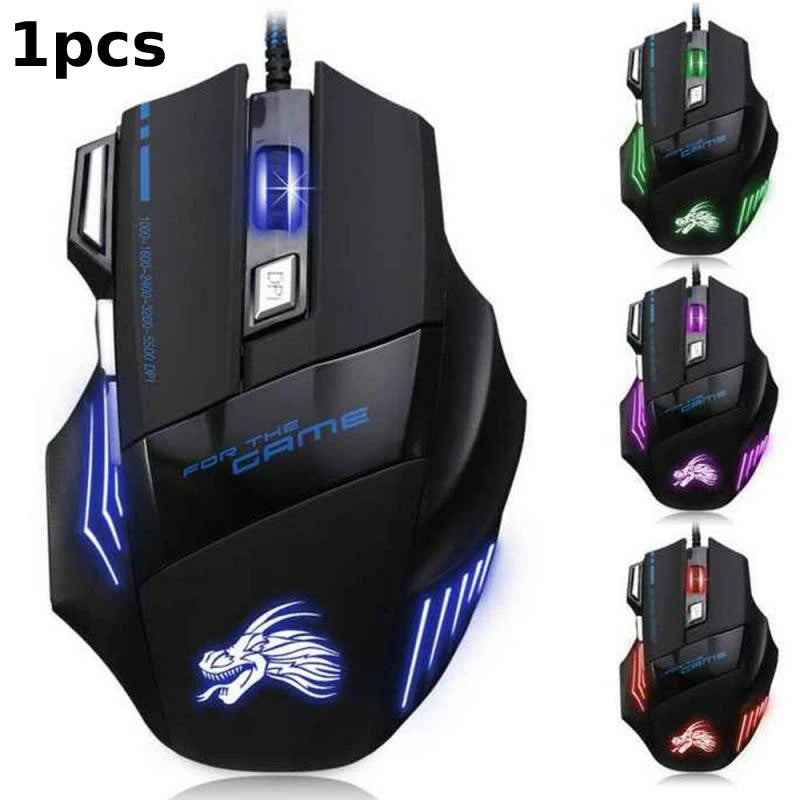 Mouse Gamer USB com Fio RGB - 7 Botões, 5500 DPI