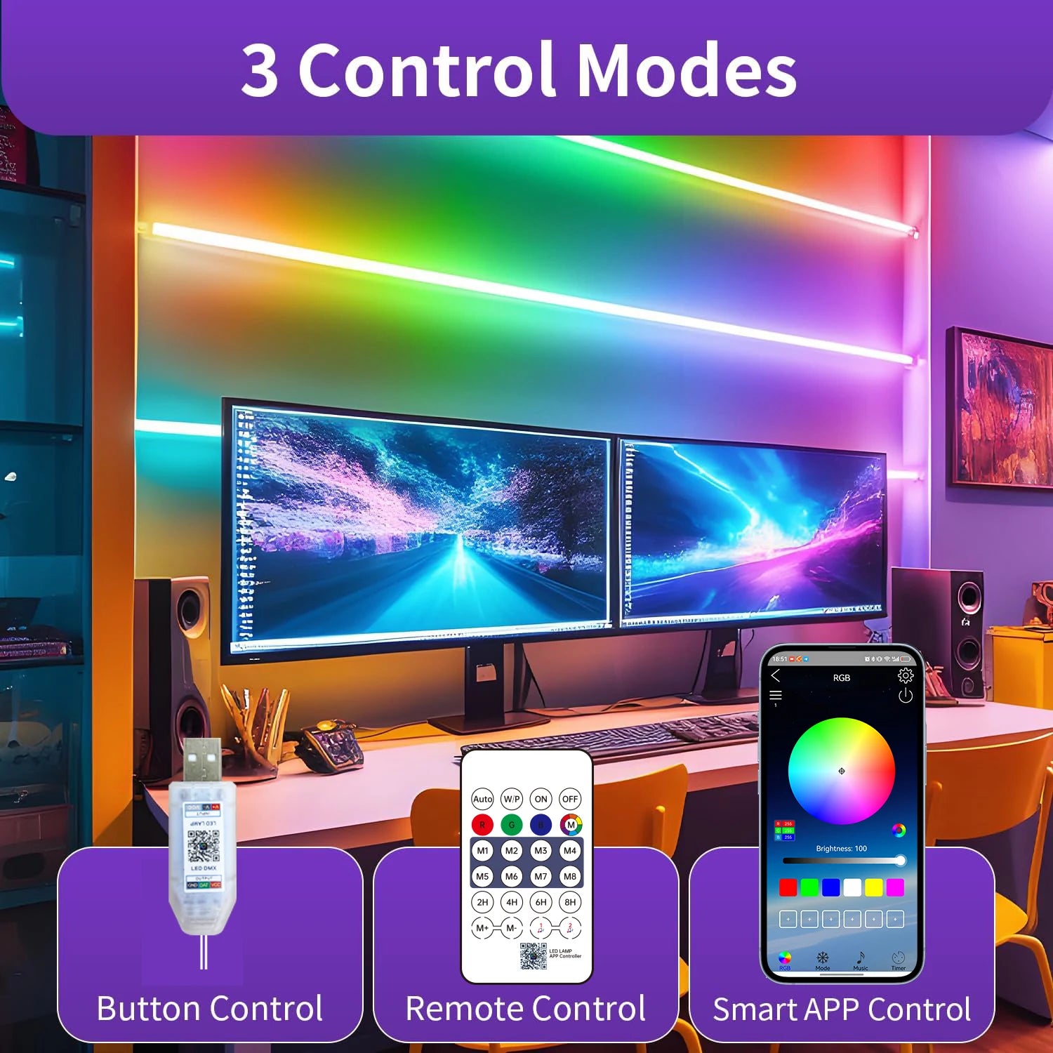 Fita LED RGB Neon Bluetooth 1-10m - Controle por App