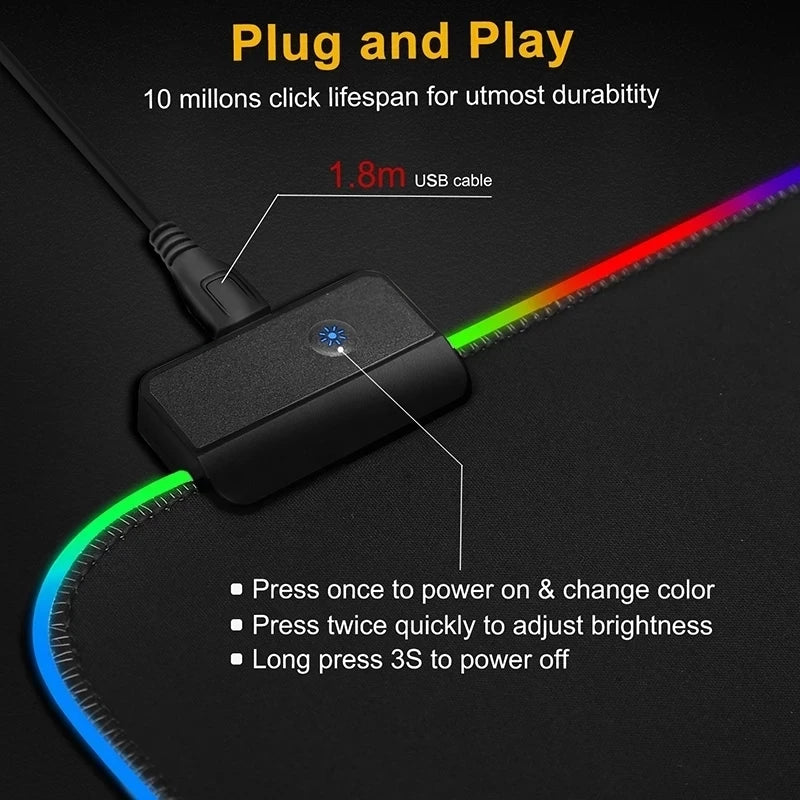 Mousepad Gamer Grande RGB Impermeável com Luz de Fundo
