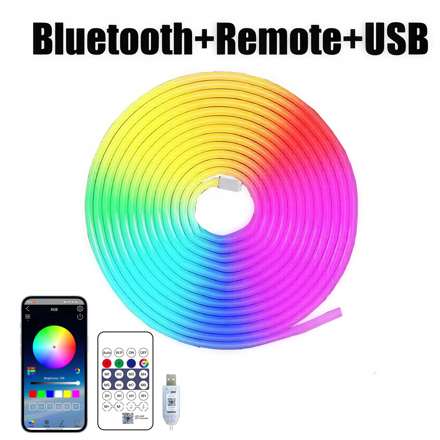 Fita LED RGB Neon Bluetooth 1-10m - Controle por App