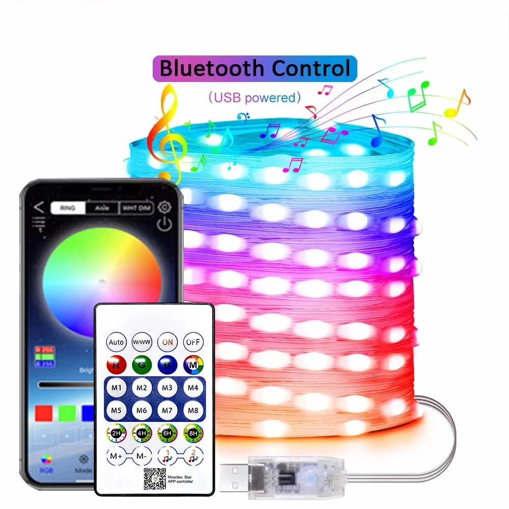 Luzes de Fada LED Bluetooth RGBIC 2-15m - Decoração Festa e Natal