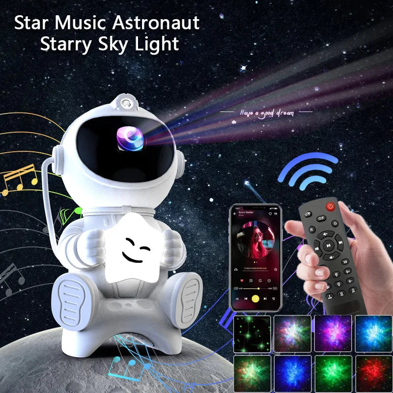 Projetor Astronauta LED Céu Estrelado com Caixa de Som Bluetooth