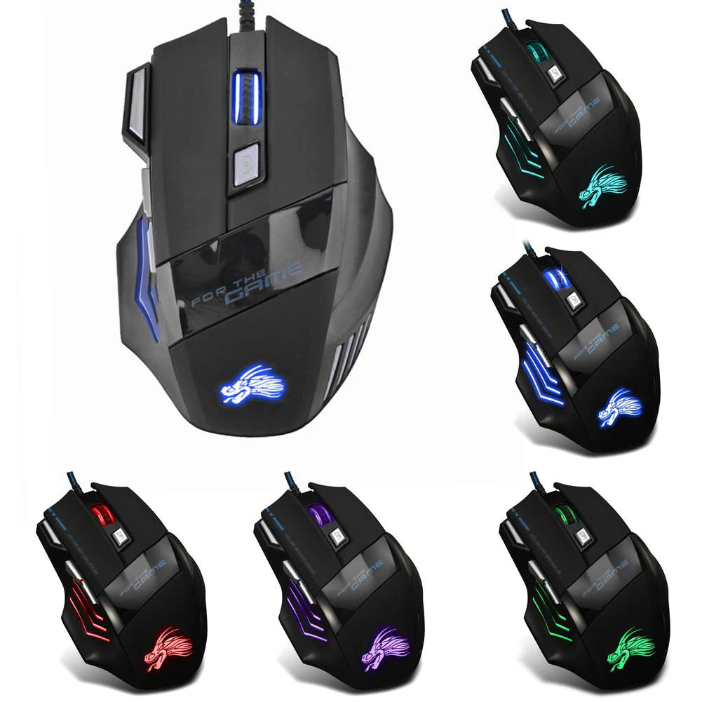 Mouse Gamer USB com Fio RGB - 7 Botões, 5500 DPI