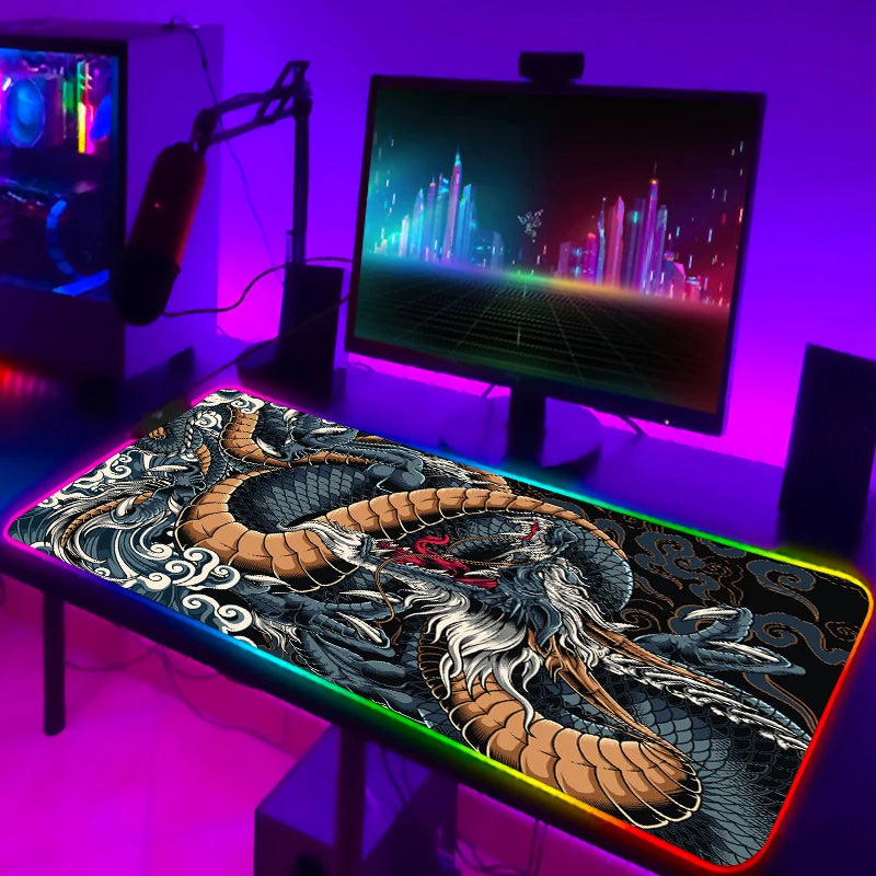 Mousepad Gamer XXL Dragão Chinês com LED RGB