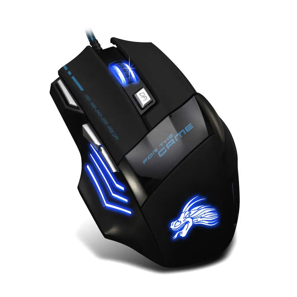 Mouse Gamer USB com Fio RGB - 7 Botões, 5500 DPI