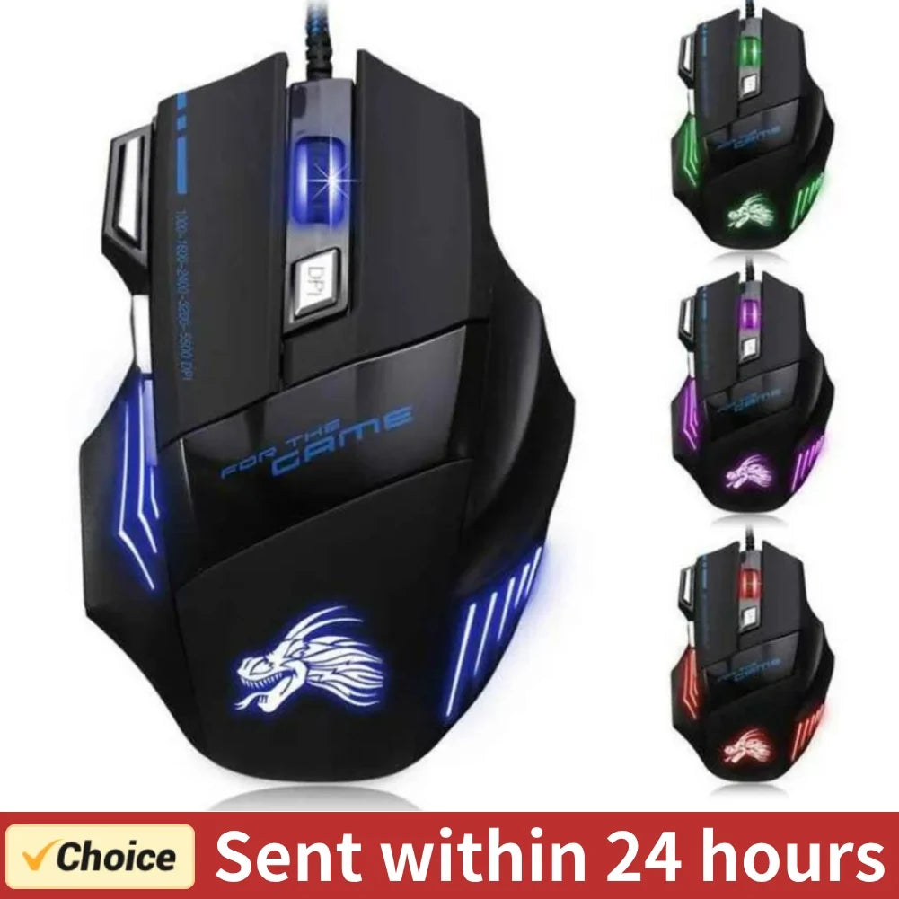 Mouse Gamer USB com Fio RGB - 7 Botões, 5500 DPI
