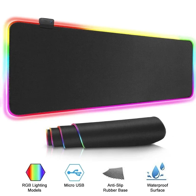 Mousepad Gamer Grande RGB Impermeável com Luz de Fundo