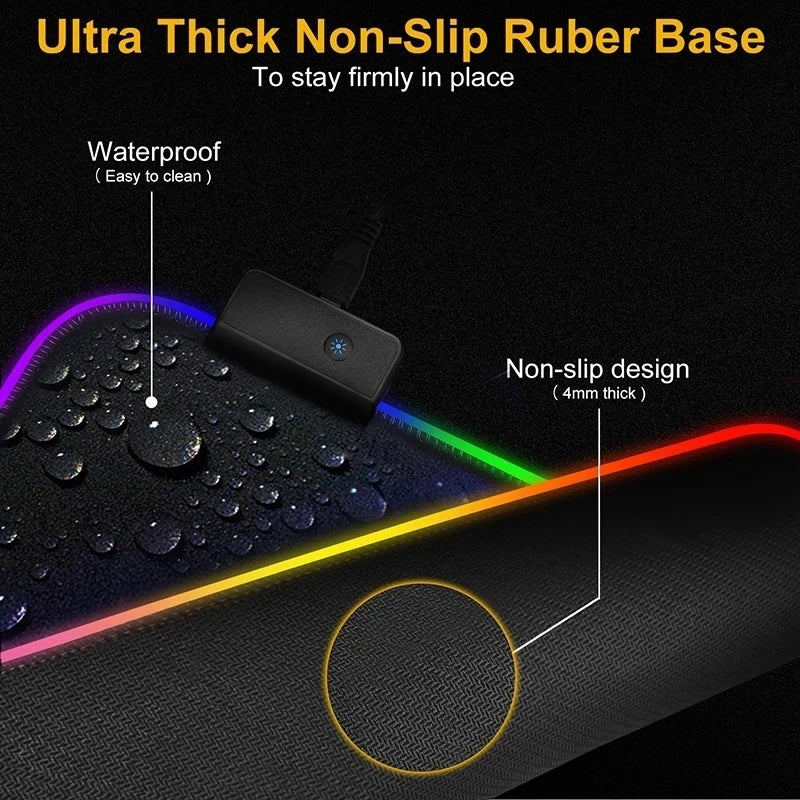 Mousepad Gamer Grande RGB Impermeável com Luz de Fundo