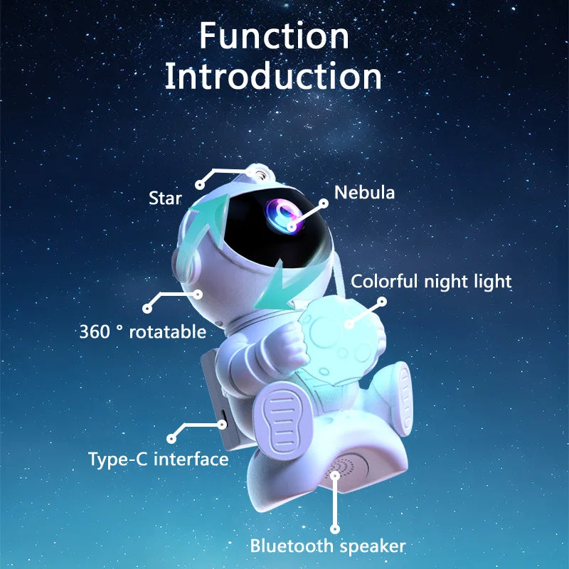 Projetor Astronauta LED Céu Estrelado com Caixa de Som Bluetooth