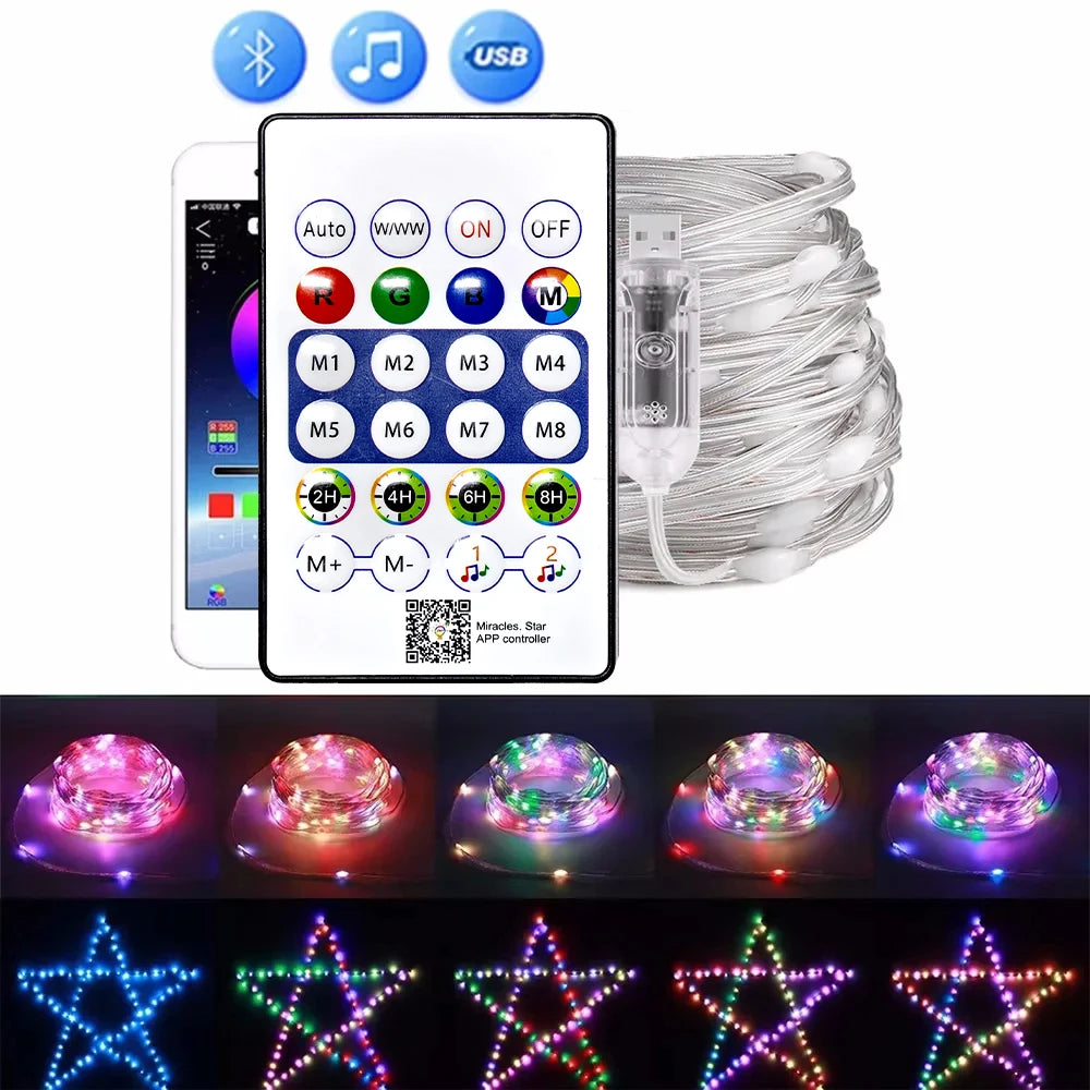 Luzes de Fada LED Bluetooth RGBIC 2-15m - Decoração Festa e Natal