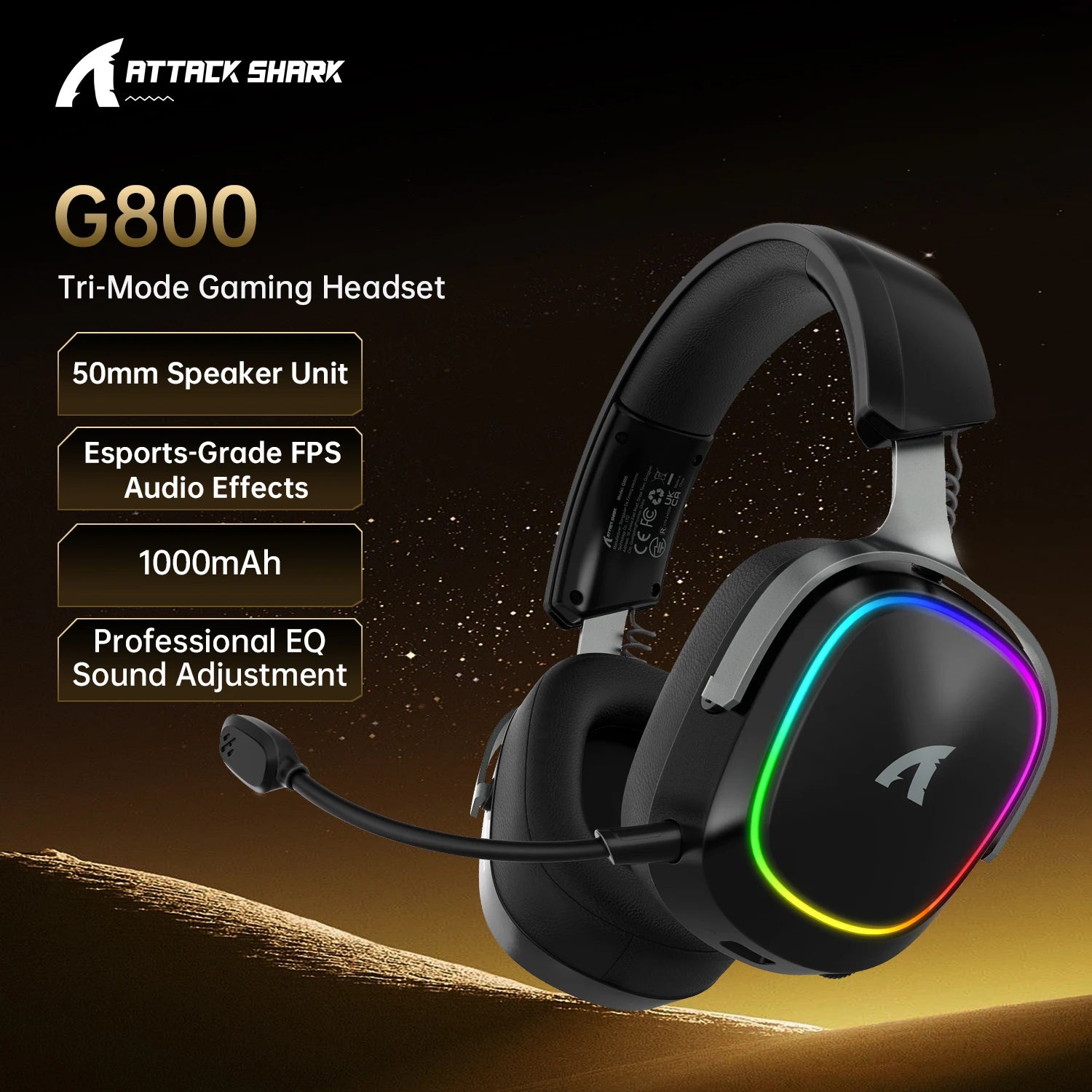 Headset Gamer G800 RGB - Baixa Latência, Microfone Removível