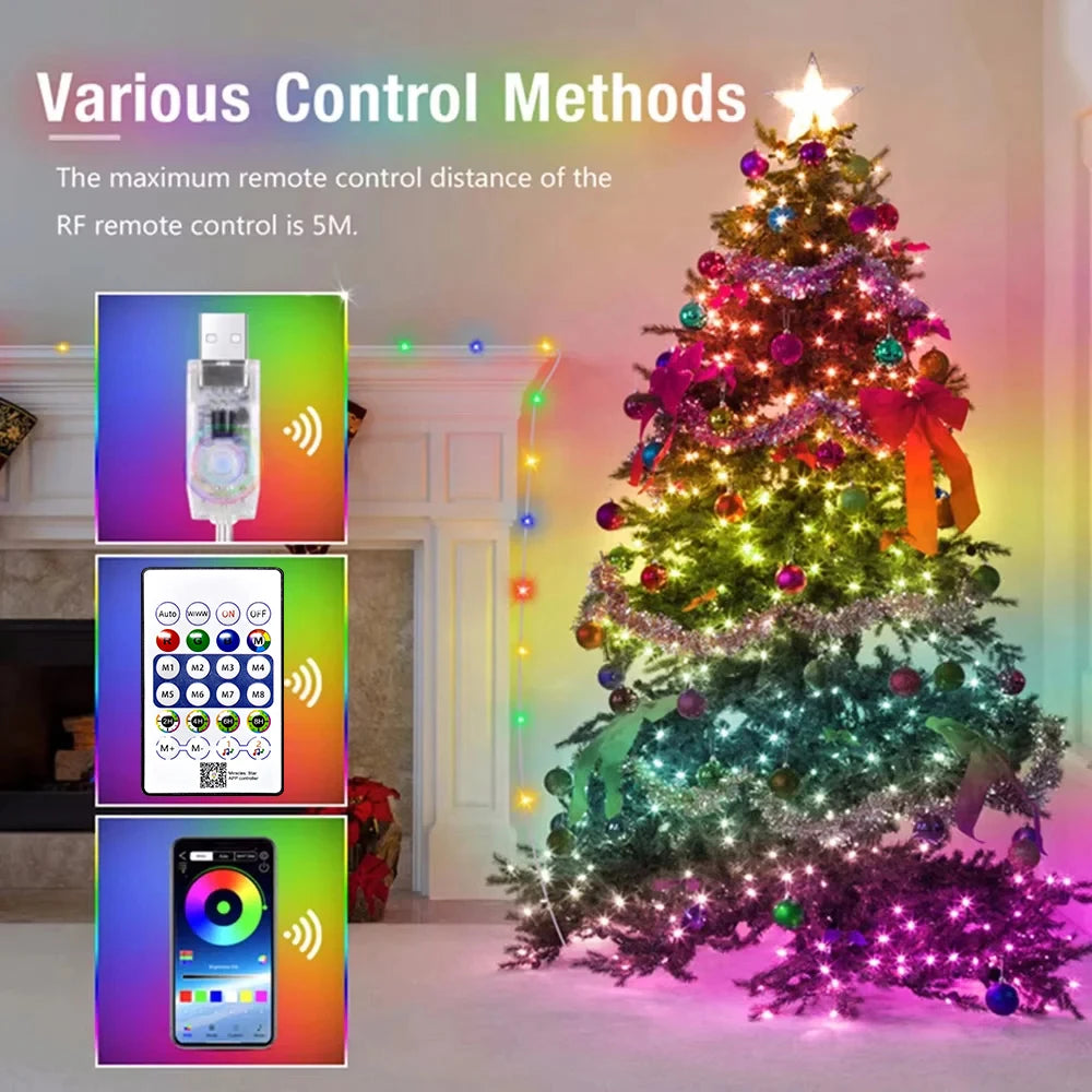 Luzes de Fada LED Bluetooth RGBIC 2-15m - Decoração Festa e Natal
